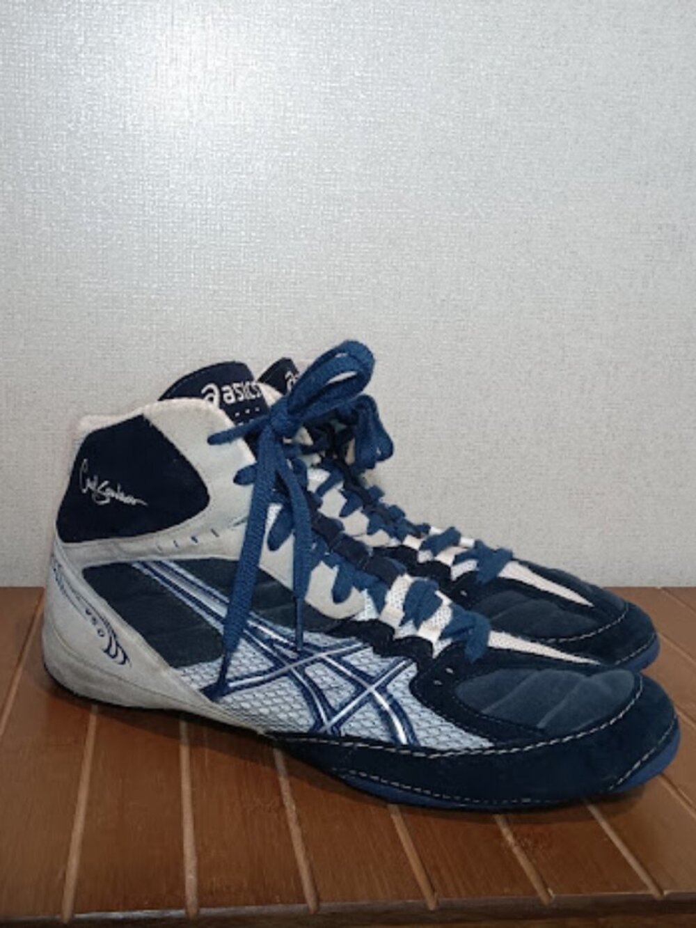 Asics Cael V5.0 Wrestling Shoes SZ Mens 9.5 Navy Silver Lightweight Breathable